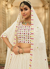 Off White Thread Embroidered Georgette Chaniya Choli